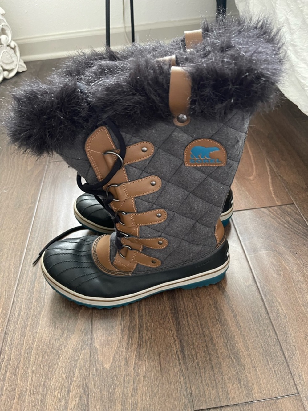 Sorel Women's Gray, Black & Brown Winter Rain Boots with Fur Trim